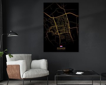 Stadsplattegrond Schagen Modern Zwart Goud van Kenda Maruyama