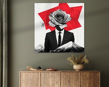 Bloemenkop in pak van Poster Art Shop