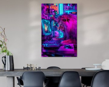 De digitale leeuw op de computer van Poster Art Shop