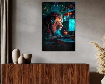 The gaming-enthusiastic lion by Poster Art Shop