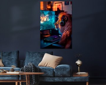 De speelleeuw op de pc van Poster Art Shop