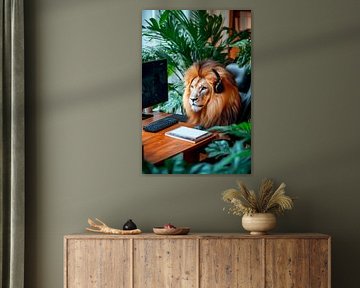The playing lion in the home office by Poster Art Shop