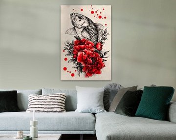 Vissen en rozen in een harmonieus samenspel van Poster Art Shop