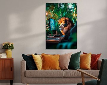 De leeuw speelt in de jungle van Poster Art Shop