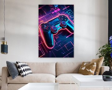 Gamen in neonlicht van Poster Art Shop