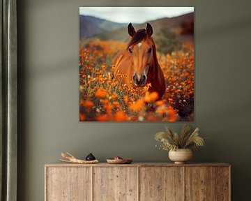 Horse in a flowering field by Poster Art Shop