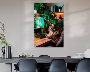 Kat in gamerstijl op de pc van Poster Art Shop