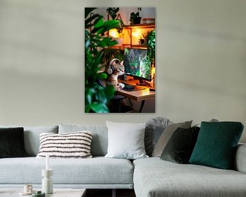 Kattenopstelling in het groene kantoor van Poster Art Shop