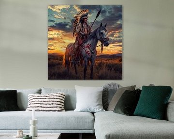 Krijgers van de prairie bij zonsondergang van Poster Art Shop