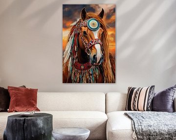 Majestueus paard in de zonsondergang van Poster Art Shop