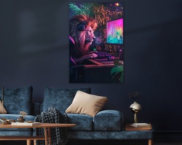 Leeuw voor de spelcomputer van Poster Art Shop