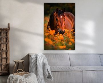 Horse in a sea of flowers by Poster Art Shop