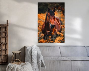 Horse in a flowering field by Poster Art Shop