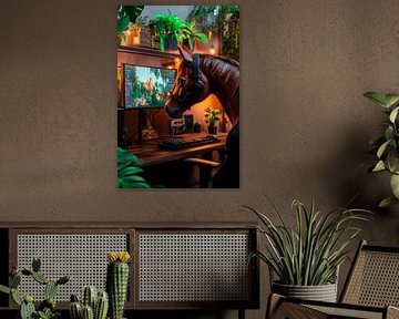 Paard op de computer: Gamer-Life! van Poster Art Shop