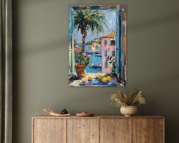 Henri Matisse Stijl Poster, Middellandse Zee, Open Venster, Pastel van Niklas Maximilian