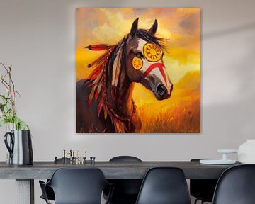 Paard met kleurrijke gezichtssieraden van Poster Art Shop