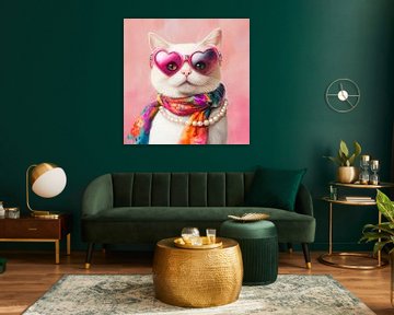 Chique kat met hartvormige bril van Poster Art Shop