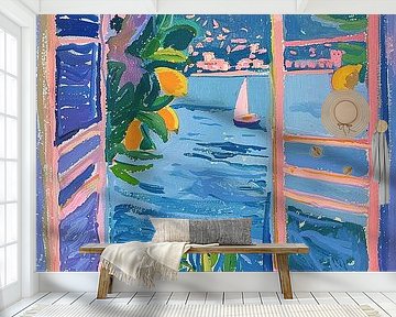 Henri Matisse Style Poster, Mittelmeer, Open Window, Pastell von Niklas Maximilian