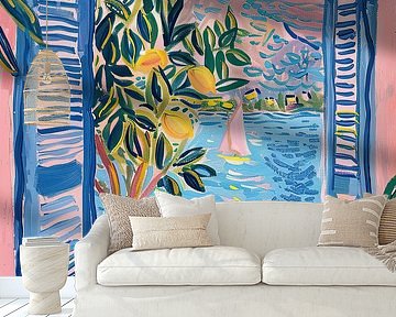 Henri Matisse Style Poster, Mittelmeer, Open Window, Pastell von Niklas Maximilian