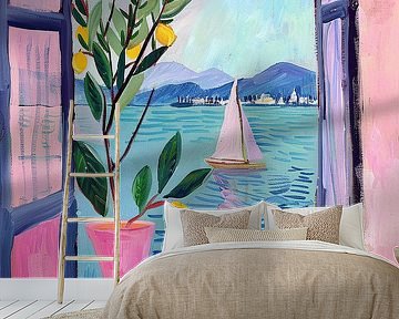 Henri Matisse Style Poster, Mittelmeer, Open Window, Pastell von Niklas Maximilian