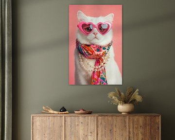 Stijlvolle kat met hartvormige bril van Poster Art Shop