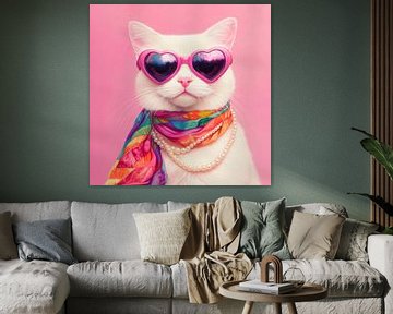 Stijlvolle kat in hartvormige bril van Poster Art Shop