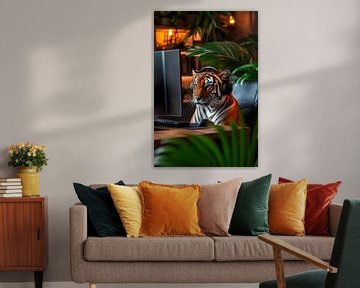 Tiger at the computer in the living room by Poster Art Shop