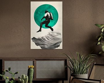 Taucher im Sprung durch die Wellen von Poster Art Shop