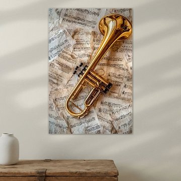Trompete auf Notenblättern von Poster Art Shop