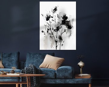 Zwart witte aquarel bloemen van haroulita