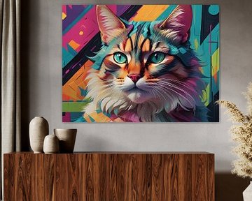 Artistieke kat in levendige abstractie