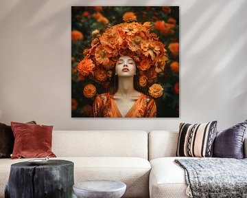 Gelassenheit in Blumen: Verträumtes und heiteres Porträt einer asiatischen Frau