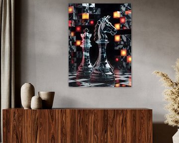 Glazen Schaakstukken in Futuristische Compositie