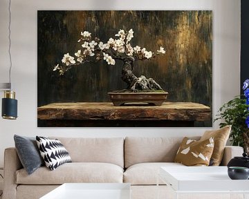 Bonsai hout almondbloesem oud industrieel okerkleurige van Digitale Schilderijen