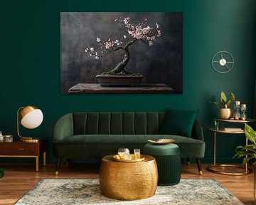 Bonsai boom stilleven amandelbloesem elegant van Digitale Schilderijen