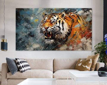 Abstrakter künstlerischer Hintergrund mit einem Tiger, im Ölfarben-Design