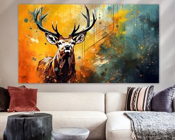 Fond artistique abstrait avec un cerf, en design peinture à l'huile