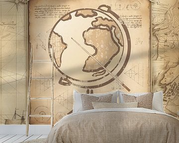 Globus mit Zeigestock. Vintage Kunstwerk im altmodischen Stil für Geographie- & Geschichtslehrer. von SergeivoArt