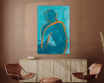 Abstracte vorm in blauw en oranje van Poster Art Shop