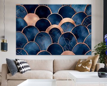 Elegant waves in blue and copper by Poster Art Shop