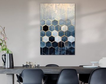 Geometric elegance in blue and gold by Poster Art Shop