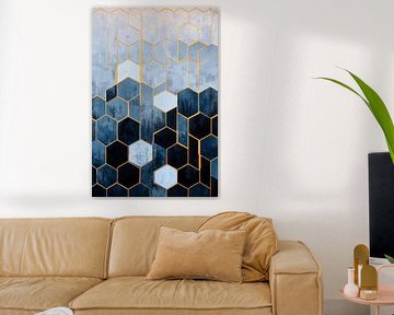 Geometric pattern in blue and gold by Poster Art Shop