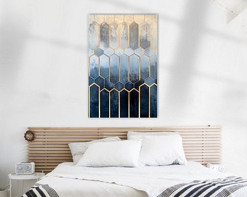 Geometric design in blue and gold by Poster Art Shop