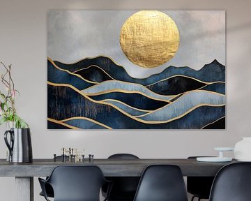 Golden sun over blue hills