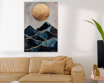 Golden sun over blue mountains by Poster Art Shop