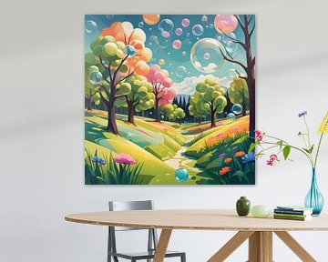 Betoverend veld vol kleurrijke zeepbellen van Bart Veeken