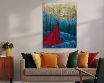 Vrouw in een rode jurk stijl abstract