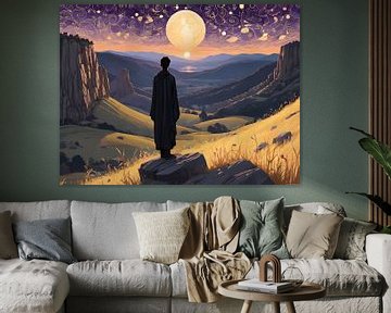 Eenzame reflectie onder de opkomende maan