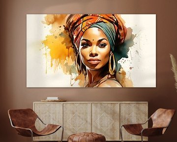 African beauty woman art sketch, watercolour, ink drawing by Animaflora PicsStock
