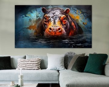 Abstrakter künstlerischer Hintergrund mit einem Nilpferd, im Ölfarben-Design